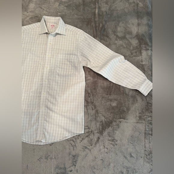 Brooks Brothers Shirt Men’s 14.5 White Windowpane Blue Green Gray Long Sleeve - Picture 4 of 11